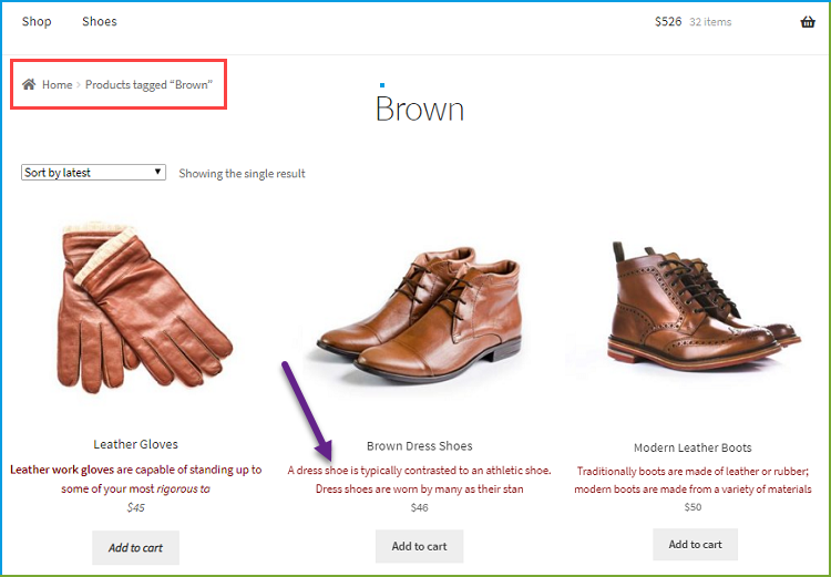 WooCommerce Produktbeschreibung - Tag-Seite
